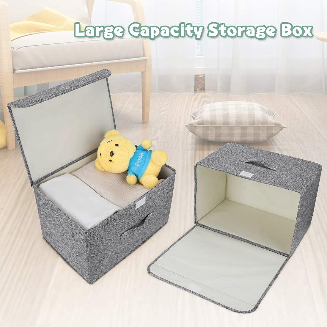 2Pcs Storage Bins with Lid, Fabric Storage Box with Lid, Foldable Large Basket Boxes with Handle Storage Organizer for Books, Clothes, Toys, Home, Bedroom, Closet, Office