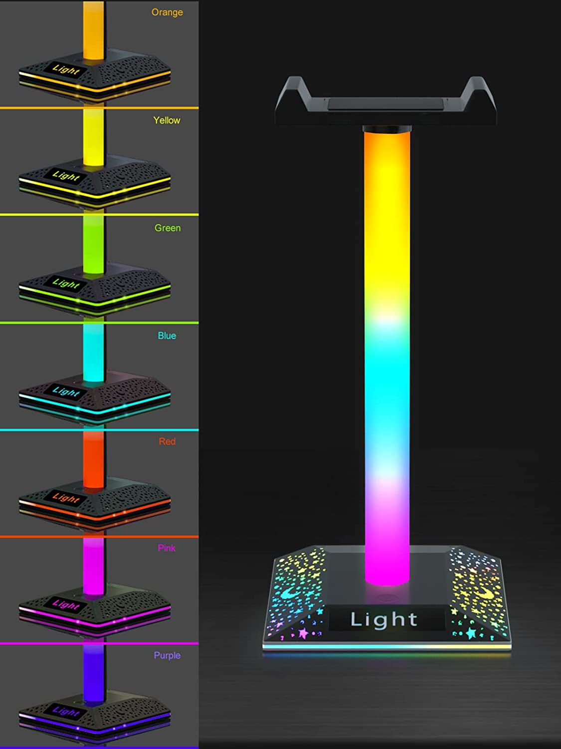 RGB Gaming Headphone Stand Light with USB Port - Ideal Desktop PC Gaming Stand Light for Gaming Headset Accessories - Great Gift for Husband, Kids, Boyfriend