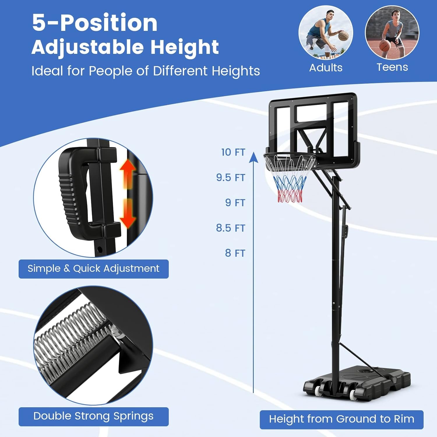 Adjustable Outdoor Basketball System with Shatterproof Backboard and Solid Metal Rim