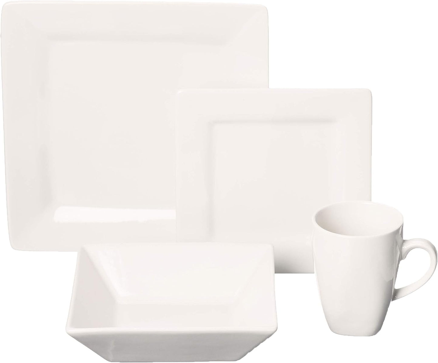 10 Piece Square 16 pc Dinnerware Set, Cream White