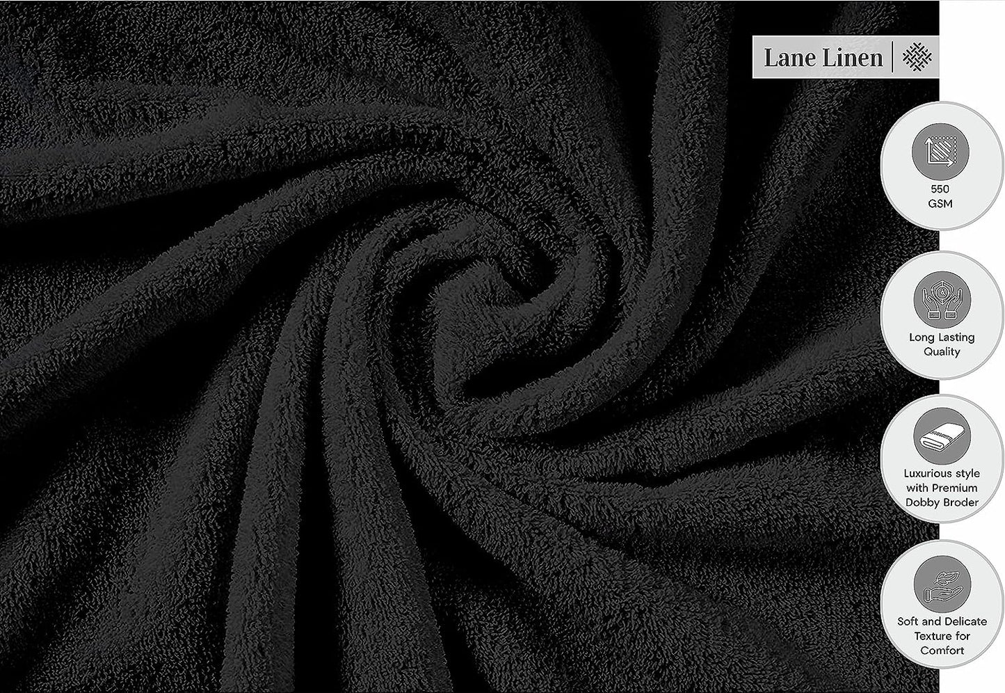 Black Bath Towels for Bathroom Set -100% Cotton 6 Pc Bath Towel Set, Super Absorbent Face Towels, Premium Towel Sets for Bathroom, Soft Bath Towels, 2 Bath Towel, 2 Hand Towels, 2 Wash Cloths