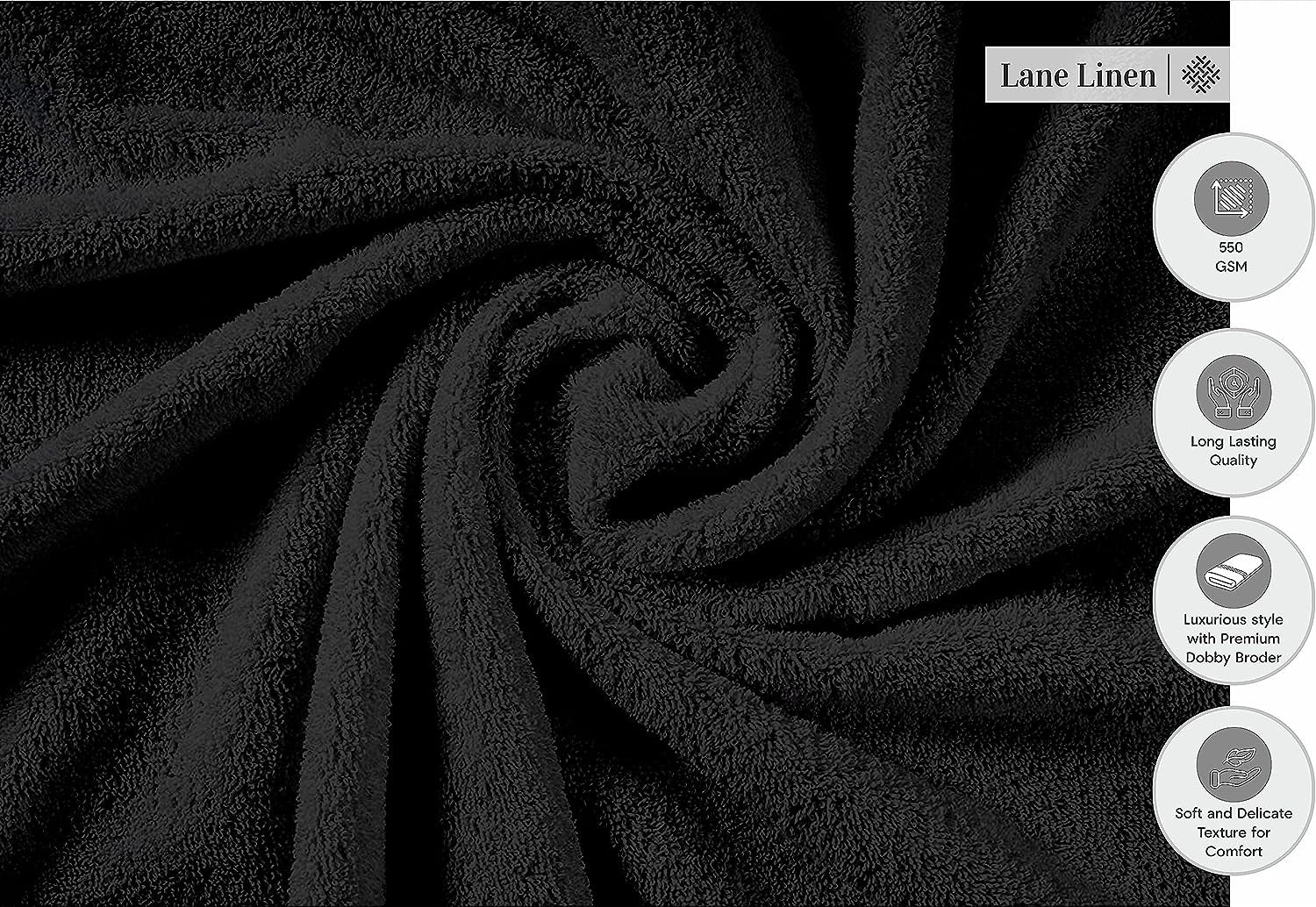 Black Bath Towels for Bathroom Set -100% Cotton 6 Pc Bath Towel Set, Super Absorbent Face Towels, Premium Towel Sets for Bathroom, Soft Bath Towels, 2 Bath Towel, 2 Hand Towels, 2 Wash Cloths