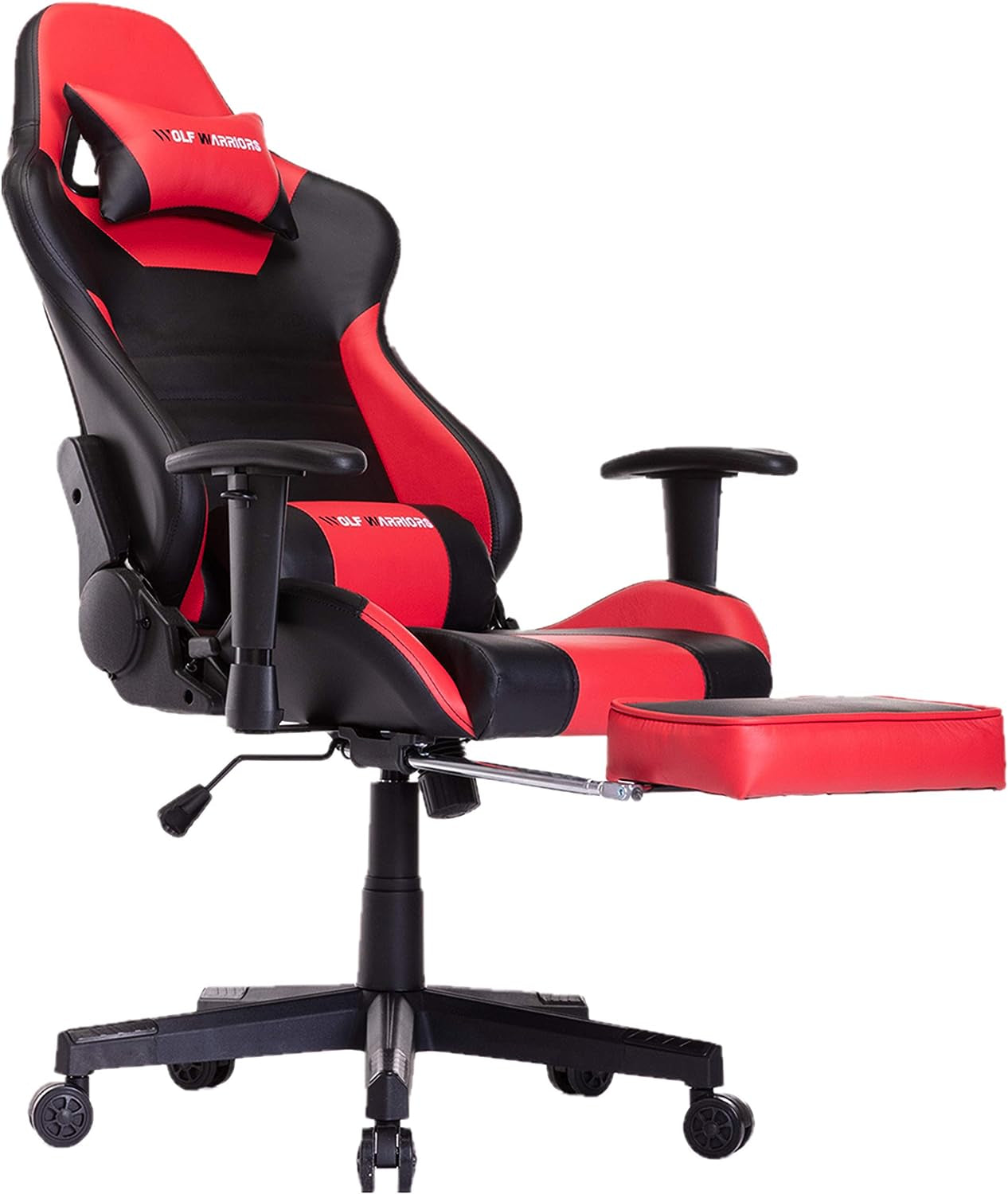 Ergonomic Gaming Chair with Footrest - Racing-Style Video Game Chair for Computer Gaming - Swivel Office Desk Chair with Lumbar Support and Headrest - Red/Black Design