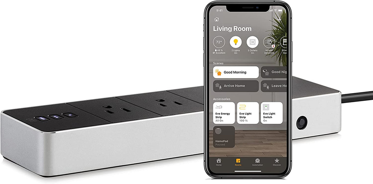 Apple HomeKit Smart Home Energy Strip: Triple Outlet with Power Meter, Built-In Schedules & Switches