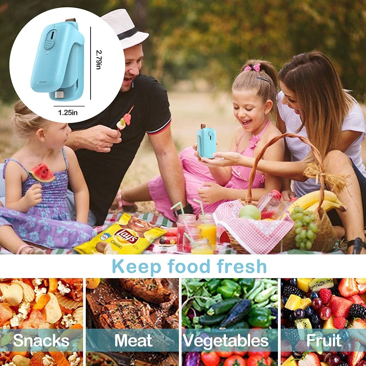 Blue Mini Portable Bag Sealer: Handheld Heat Sealer for Quick Sealing of Food Storage Snack Fresh Bags. Please note that batteries are not included.