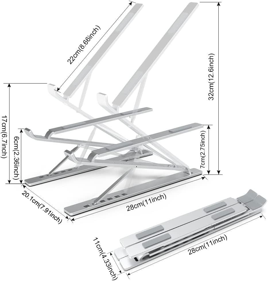 Adjustable Aluminum Laptop Stand for 10" - 17" Laptops and Tablets - Portable and Ergonomic Design