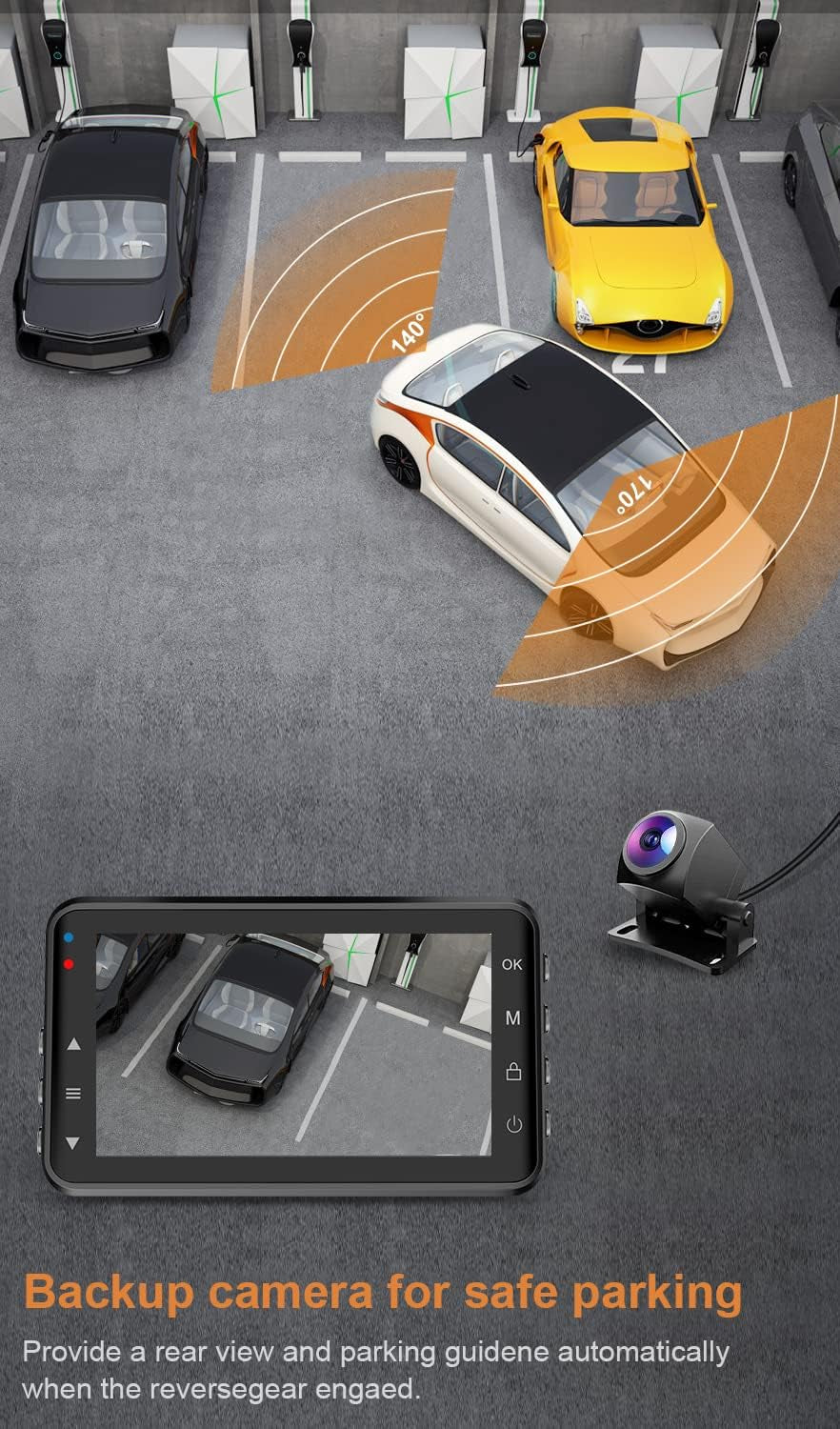 4K Wifi Front and Rear Dash Cam - 3 Inch Dash Camera for Cars with 1080P Rear Camera, Dual Dash Cam with Included 64GB Micro SD Card, Dashboard Camera with Night Vision, Parking Monitor, and Motion Detection