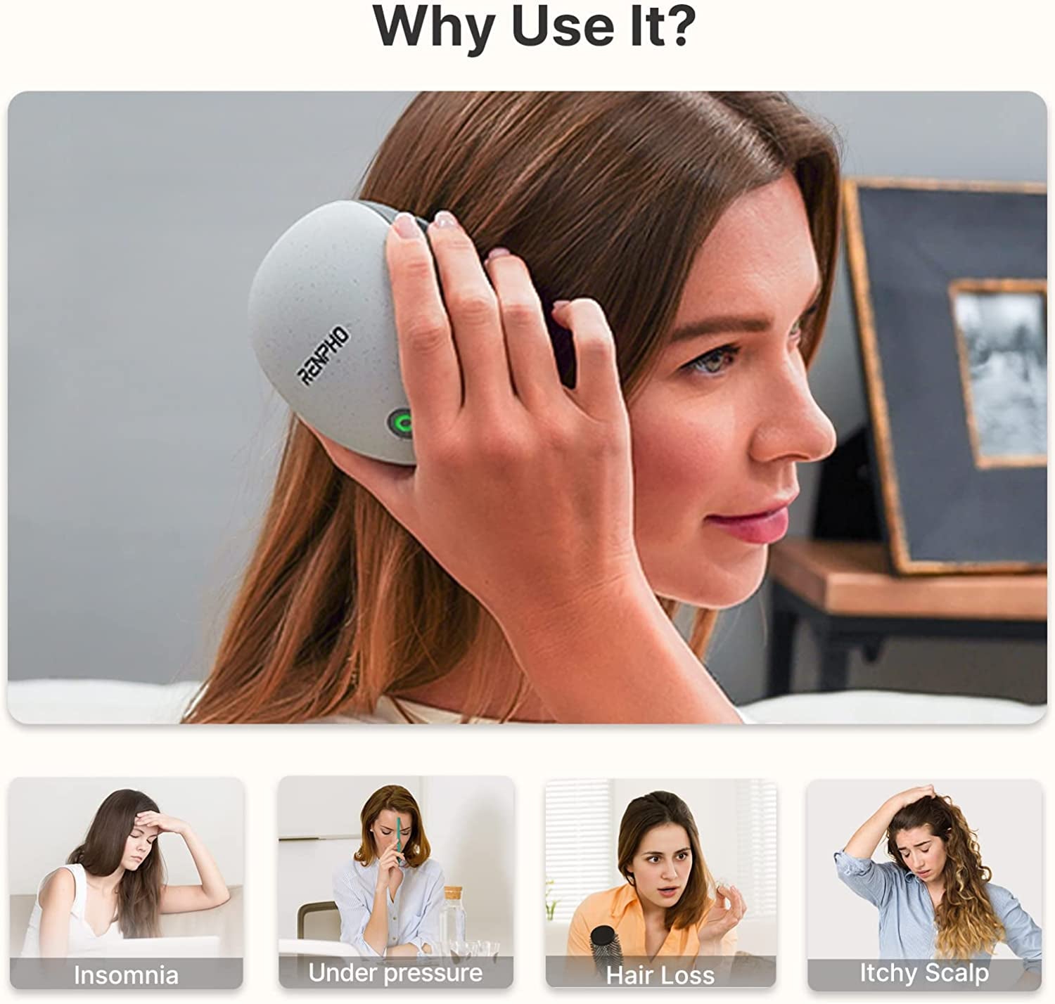 Waterproof Electric Scalp Massager: Portable Head Massager with 4 Replacement Massage Heads for Stress Relief, Deep Cleaning, and Full Body Massage