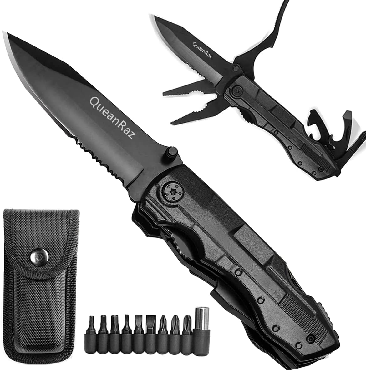 Folding Hunting Knife Multitool Pliers - Tactical Pocket Knife Gift for Men and Dads, Equipped with Saw, Bottle Opener, Screwdriver, Ideal for Camping, Outdoor Survival, Hiking, Household DIY, and Various Tools for Men.