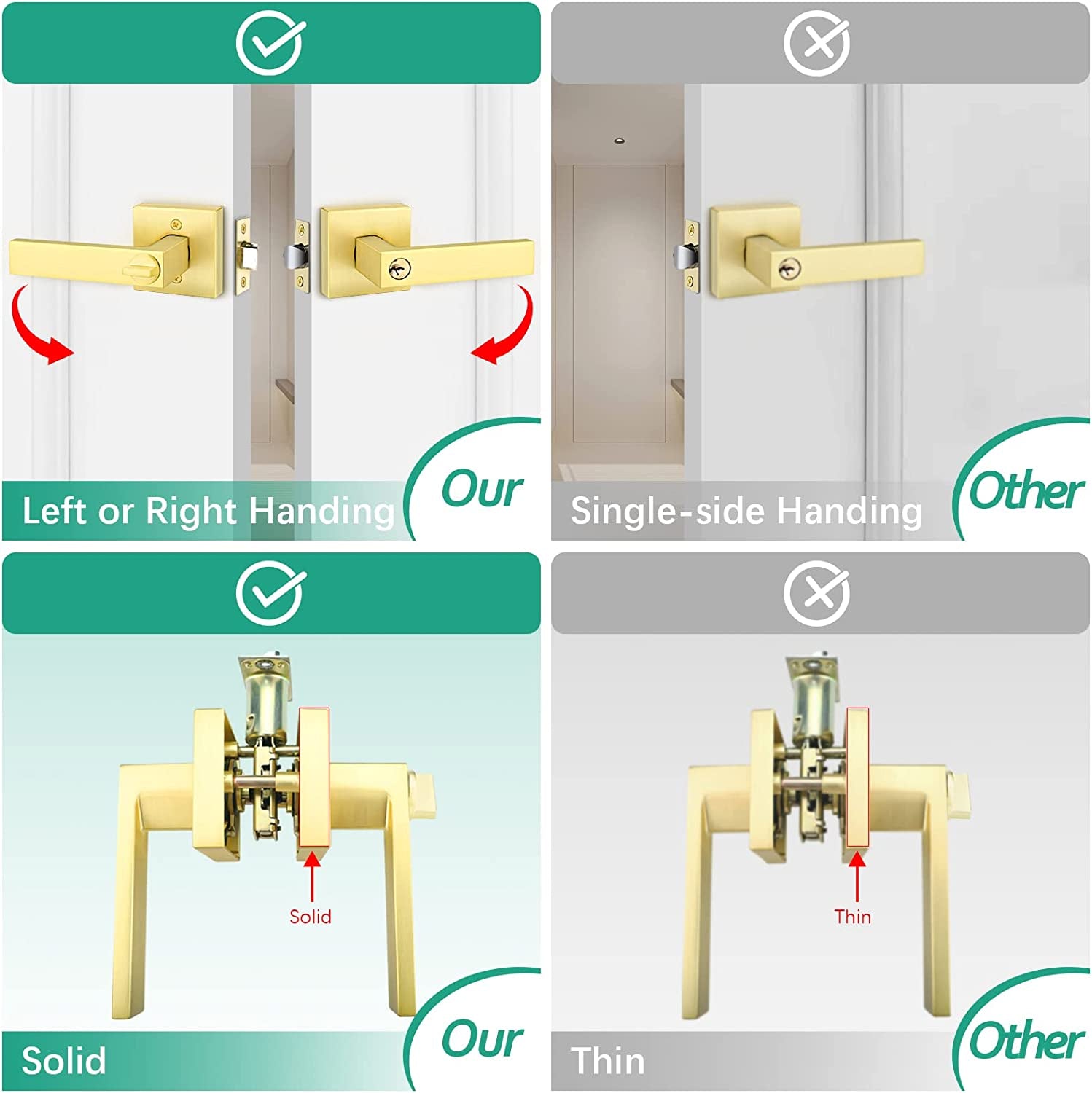 Satin Brass Keyed Entry Door Lever - Heavy-Duty Exterior Door Handle with a Keyed Entry Lock Set. Suitable for Left or Right-Handed Doors.