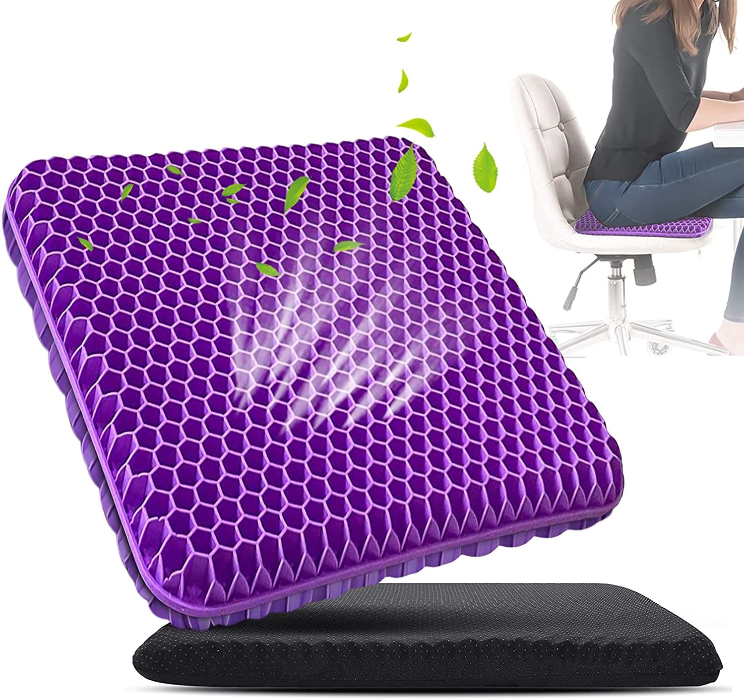 Durable Gel Seat Cushion for Office Chair and Car Seat - Provides Lower Back, Tailbone, Spine, and Hip Support - Enhances Circulation and Promotes Proper Sitting Posture