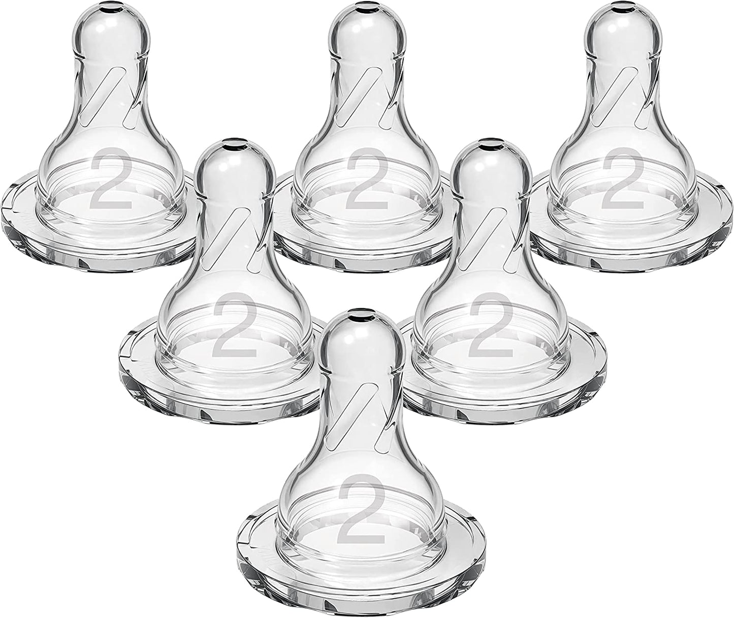 Set of Six Medium-Flow Narrow Baby Bottle Silicone Nipples for Babies 3 Months and Older - 100% Silicone Bottle Teats