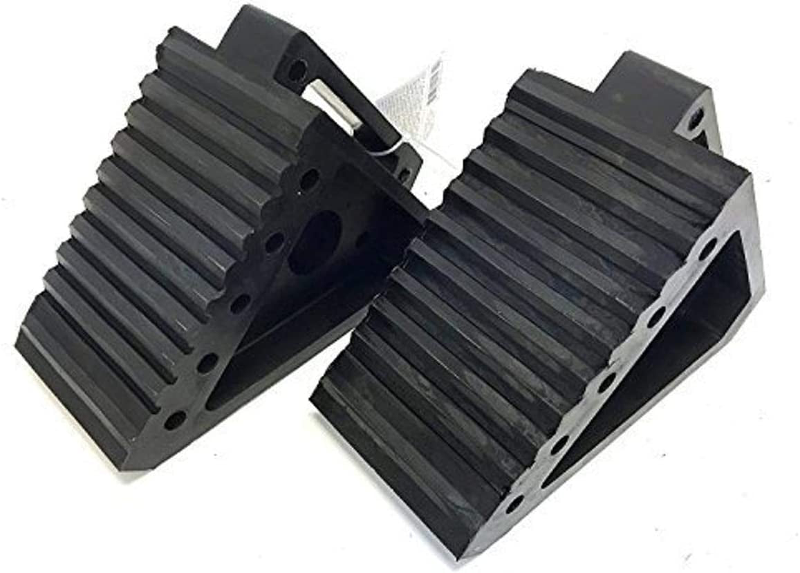 Set of 2 Heavy-Duty Black Wheel Chocks - These Wheel Chocks measure 8 inches in Length, 4 inches in Width, and 6 inches in Height - 70472.