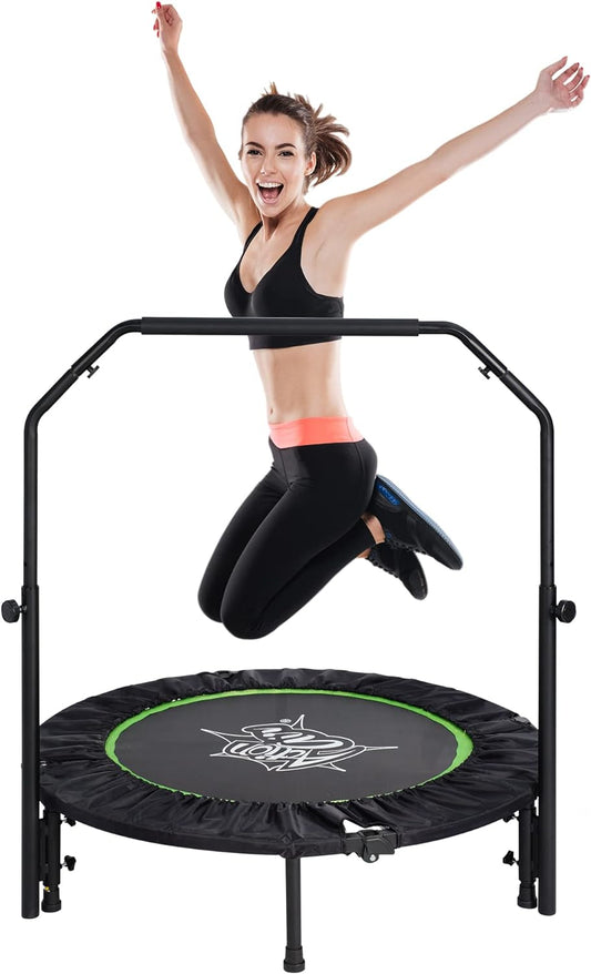 Folding Mini Trampoline with Adjustable Handle, Indoor and Outdoor Rebounder, Small Trampoline with Safety Pad, Maximum Weight Capacity of 220 lbs and 260 lbs