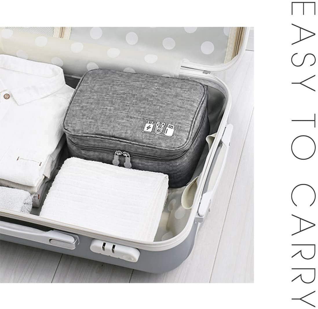 Large Travel Cable Organizer Bag for Electronics Accessories - Two-Layer Design for iPad Mini, Kindle, Hard Drives, Cables, Chargers - Grey