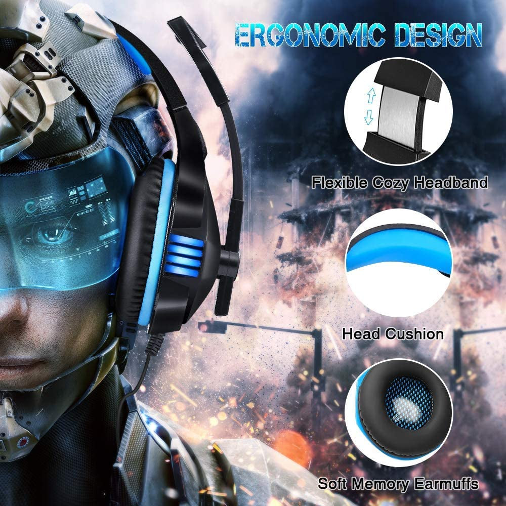 Over Ear Gaming Headphones with Noise Cancelling Microphone, Volume Control, RGB LED Light - Compatible with PS4, Xbox One, PC, Laptop, Mac, Tablet, Smart Phone