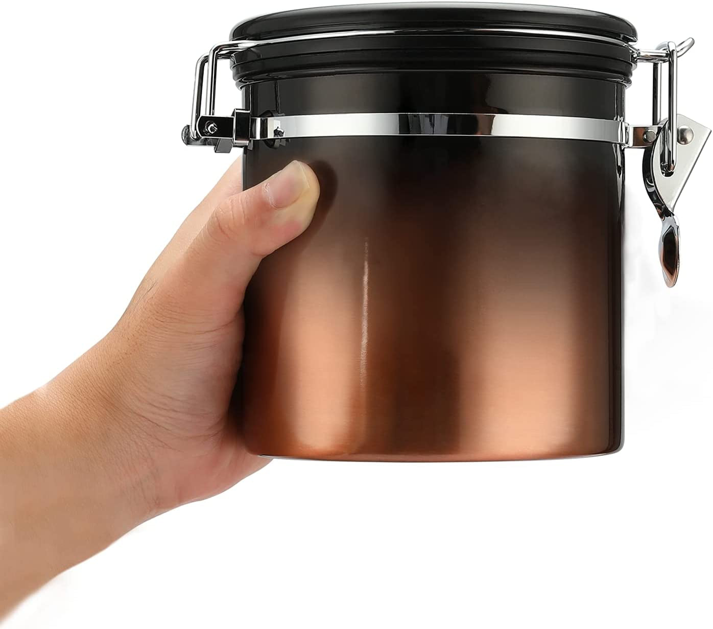 Gradient Coffee Canister - 12oz Stainless Steel Airtight Container for Kitchen Food Storage - Features Date Tracker Lid - Stylish Dark Copper Design