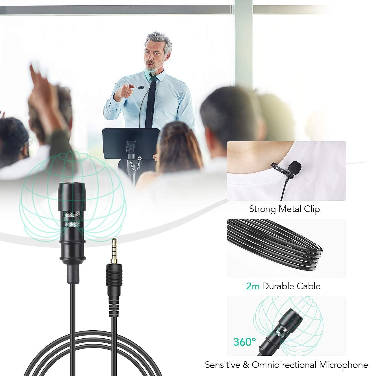 Lapel Microphone Set - Omnidirectional Condenser Mic, Multiple Adapters, Wind Muff. Clip-on Mini Mic for Camera, DSLR, iPhone, Android, PC, Interviews, Podcasts.