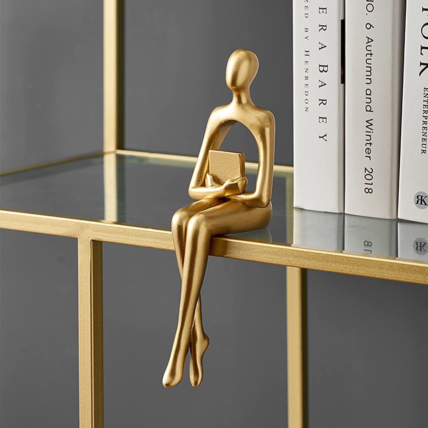 3-Piece Gold Statue Home Decor Set - Modern Figurines for Living Room, Shelf, Bookshelf, Desk, and Table Decorations.