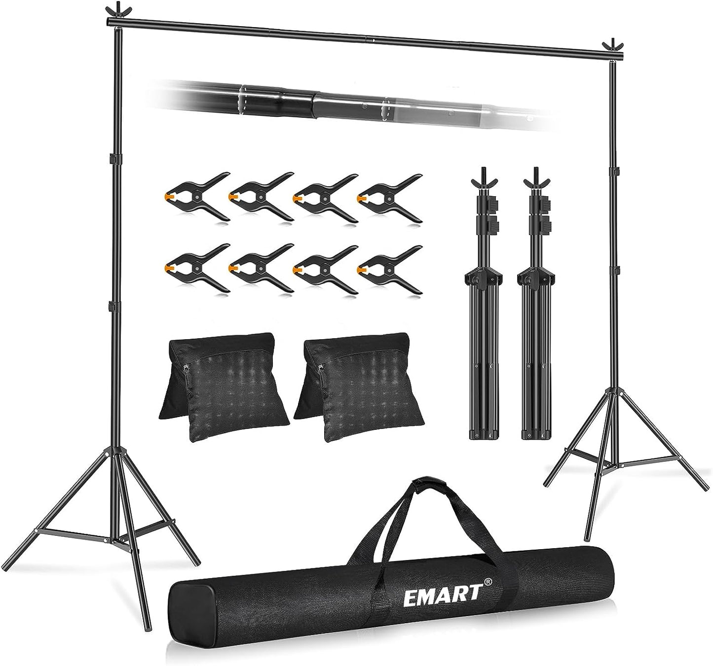 7x10ft/2.1Mx3M Photo Backdrop Stand Kit - Adjustable Background Support System for Video Studio and Photography, Includes 2 Sand Bags and 4 Clamps, Ideal for Parties