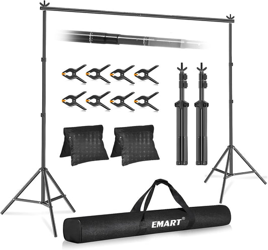 7x10ft/2.1Mx3M Photo Backdrop Stand Kit - Adjustable Background Support System for Video Studio and Photography, Includes 2 Sand Bags and 4 Clamps, Ideal for Parties