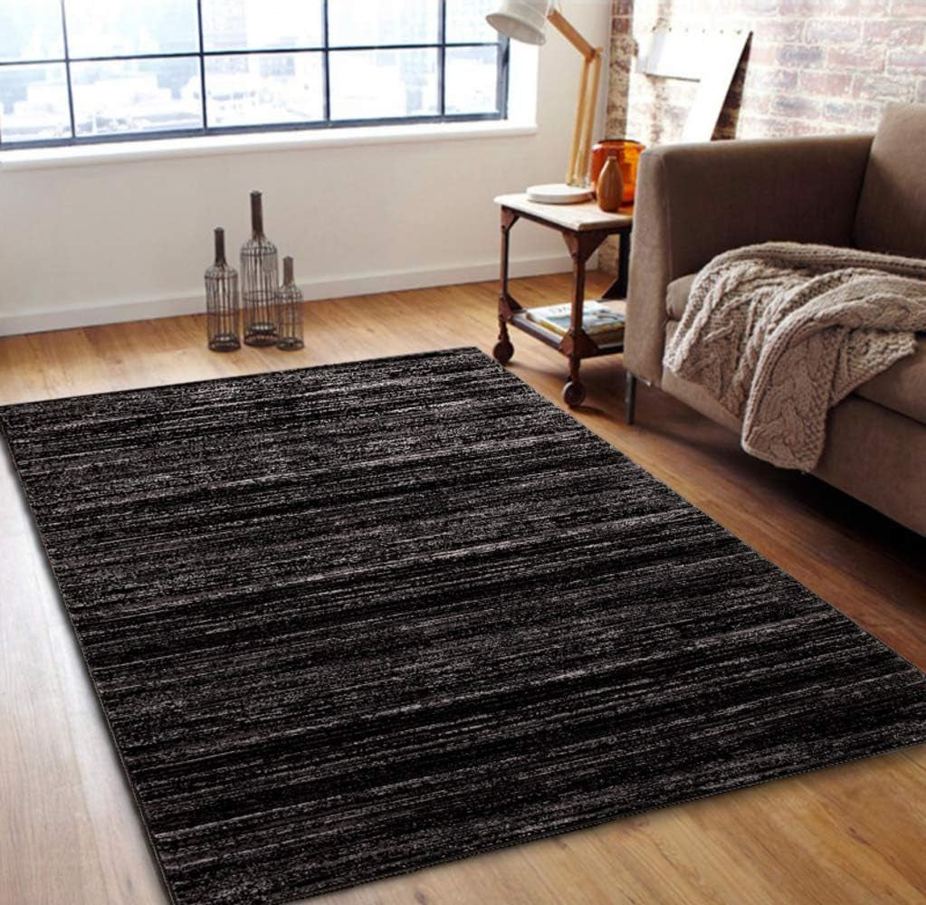 Contemporary Home Collection: Versatile Solid and Transitional Modern Area Rug for Living and Dining Spaces - 4' x 6' in Dark Grey/Grey Shades