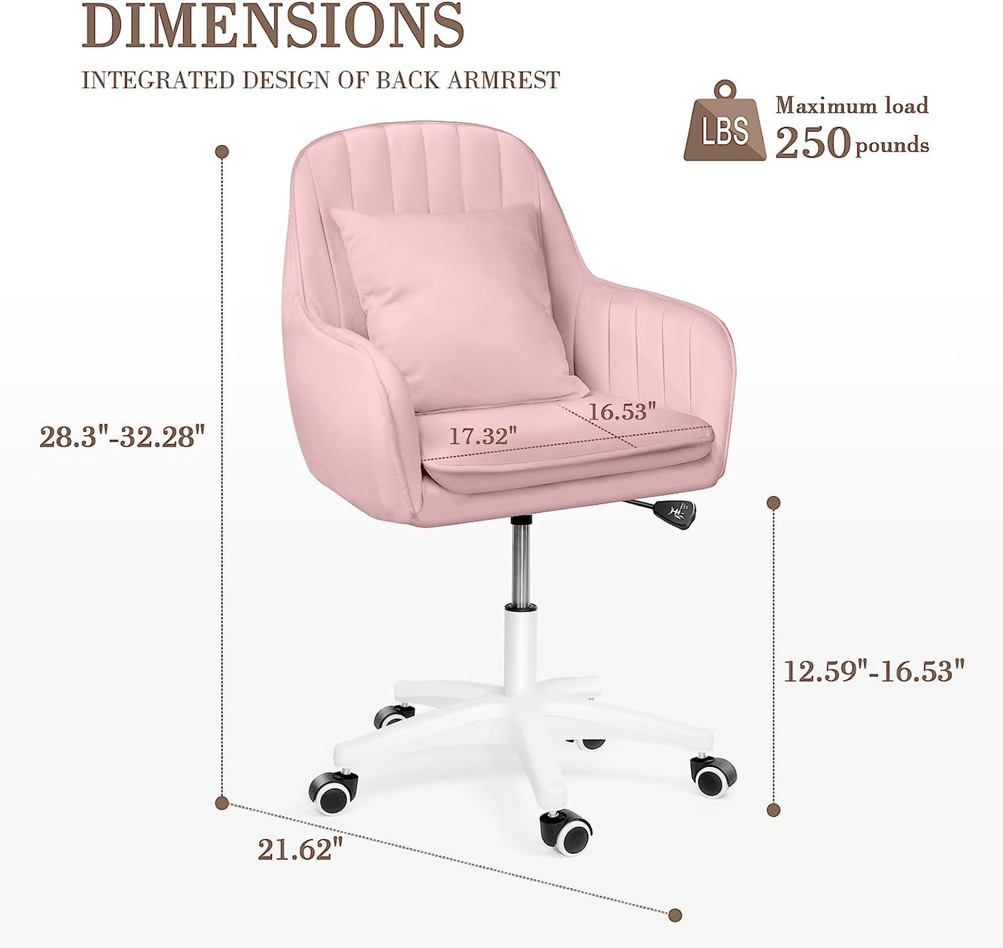 Upholstered Modern Tufted Computer Chair -  Office Chairs, Task Chair Swivel Height Adjustable Velvet Accent Chair with Wheels for Living Room Bedroom (Modern, Pink)