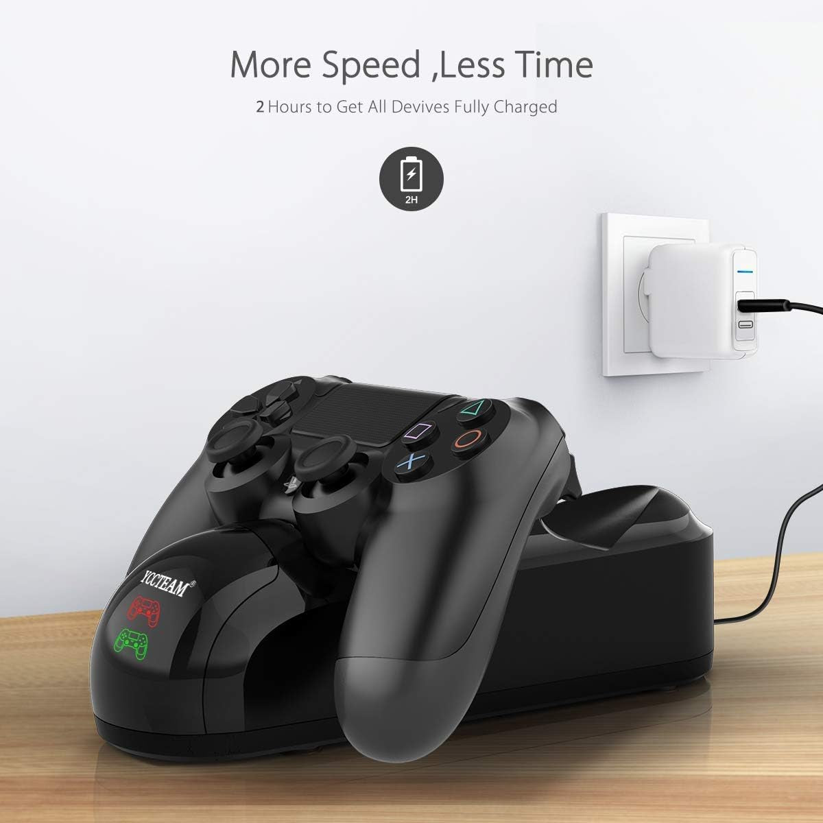 PS4 Controller Charger - Fast Charging Docking Station Stand for Sony PS4, PS4 Slim, and PS4 Pro Wireless Controllers - Equipped with LED Indicator and Built-in IC Protection Chip.
