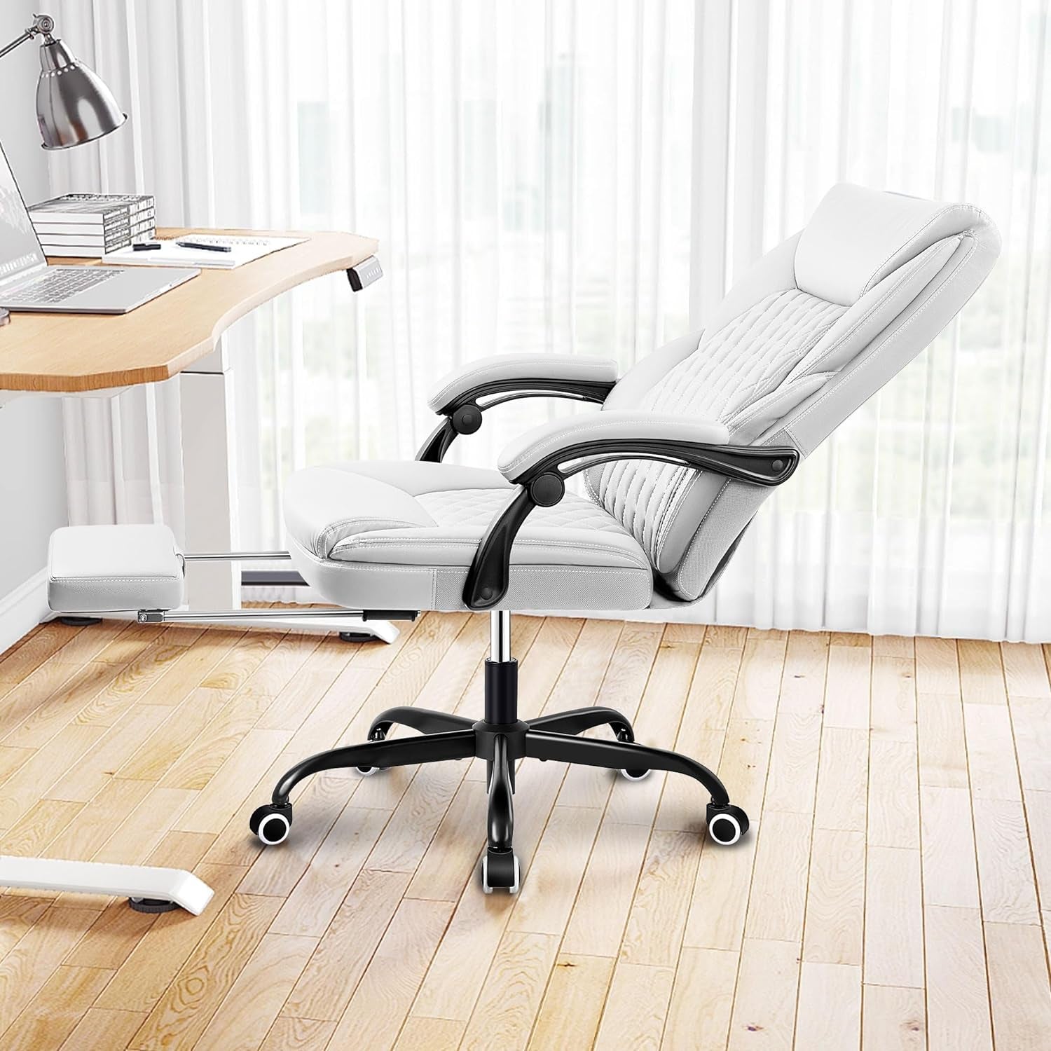 Executive Ergonomic Office Chair with Foot Rest and Lumbar Support, Designed for Big and Tall Individuals - White