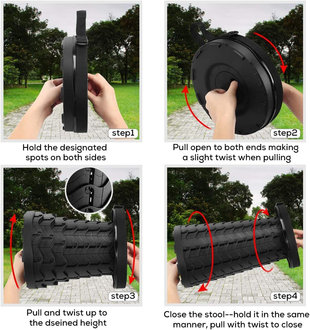 Upgraded Portable Folding Stool: Collapsible Telescoping Camping Stool for Adults, Ideal for Outdoor Activities Such as Fishing, Hiking, Gardening, Travel, and BBQ - Black