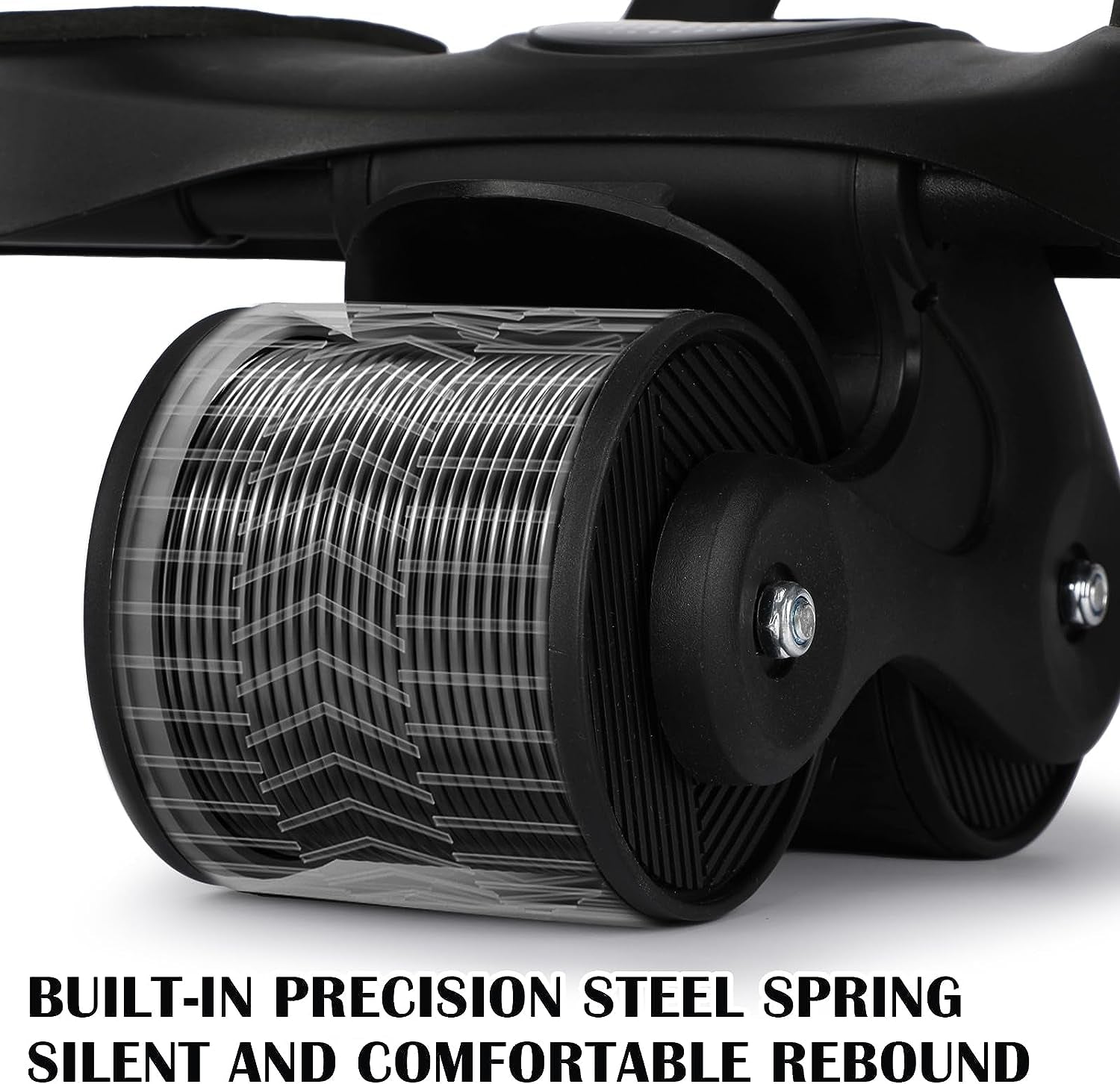 Automatic Rebound Ab Roller with Elbow Support, Tension Rope, Knee Mat, and Foam Grip - Core Strength Trainer for Ab Workouts. Dual Wheel Design.