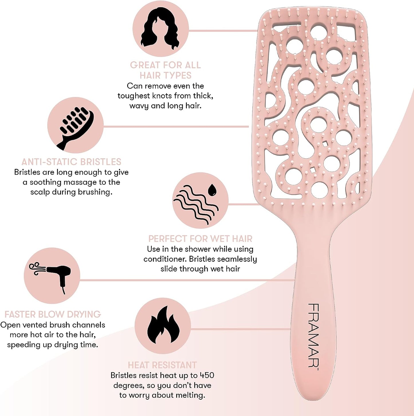 Vented Hair Brush for Women - Professional Wet Hair Brush with Curved Design for Easy Detangling, Blow Drying, and Hair Brush Drying; Suitable for Curly Hair; Available in Champagne Color.