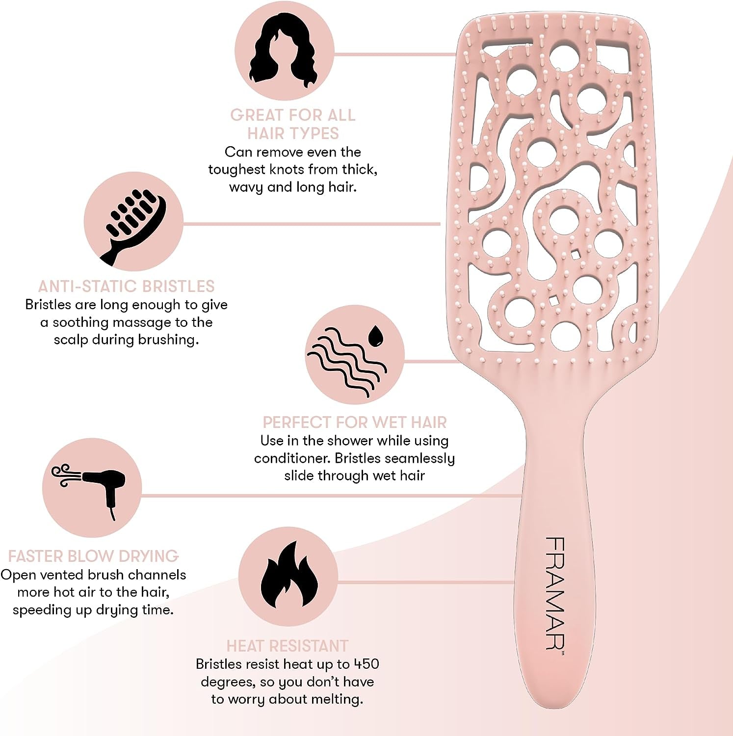 Vented Hair Brush for Women - Professional Wet Hair Brush with Curved Design for Easy Detangling, Blow Drying, and Hair Brush Drying; Suitable for Curly Hair; Available in Champagne Color.