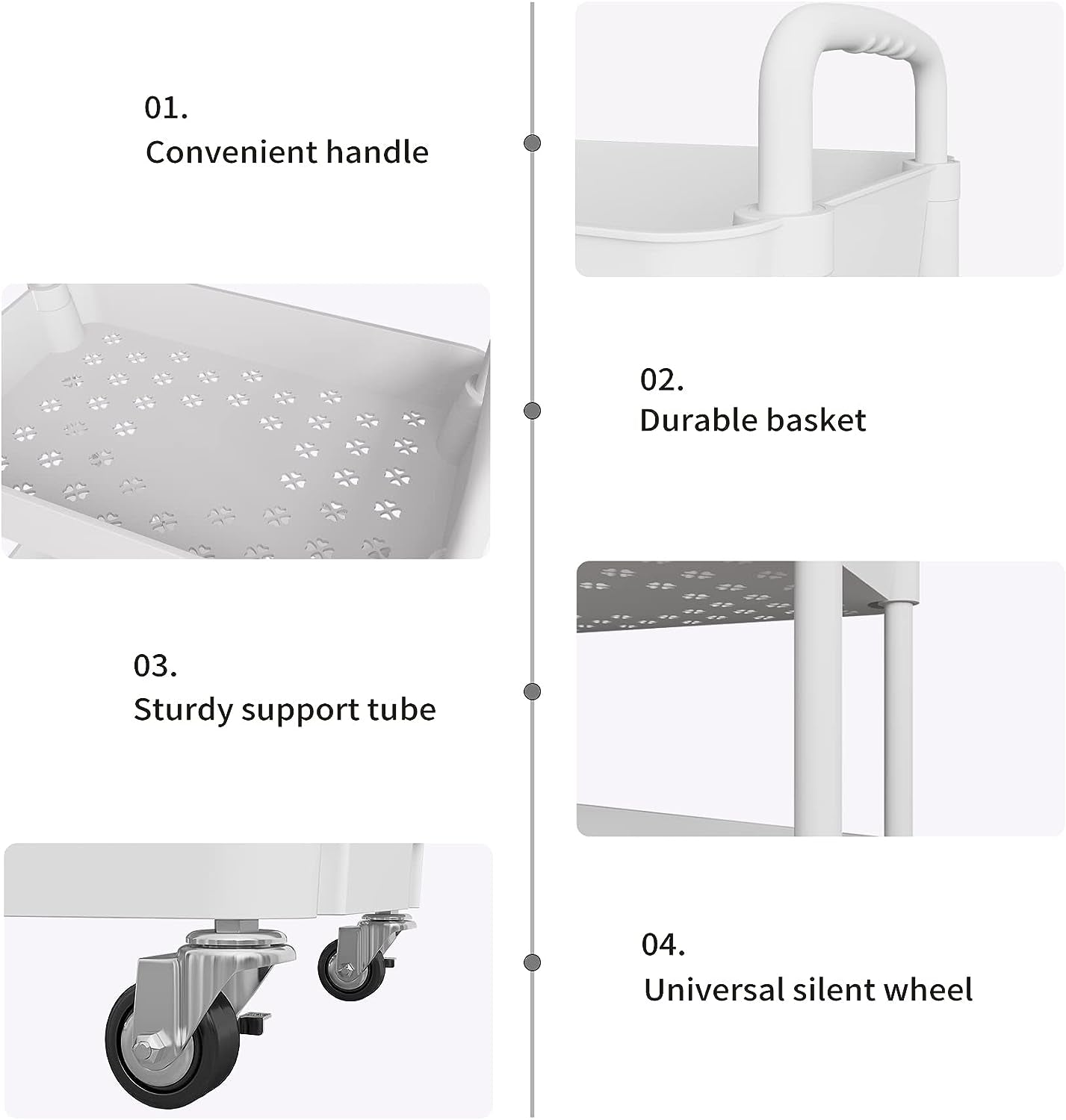 3-Tier Multifunction Kitchen Rolling Utility Cart - Storage Organizer with Handle and 2 Lockable Wheels for Kitchen,Bathroom,Living Room,Office,White