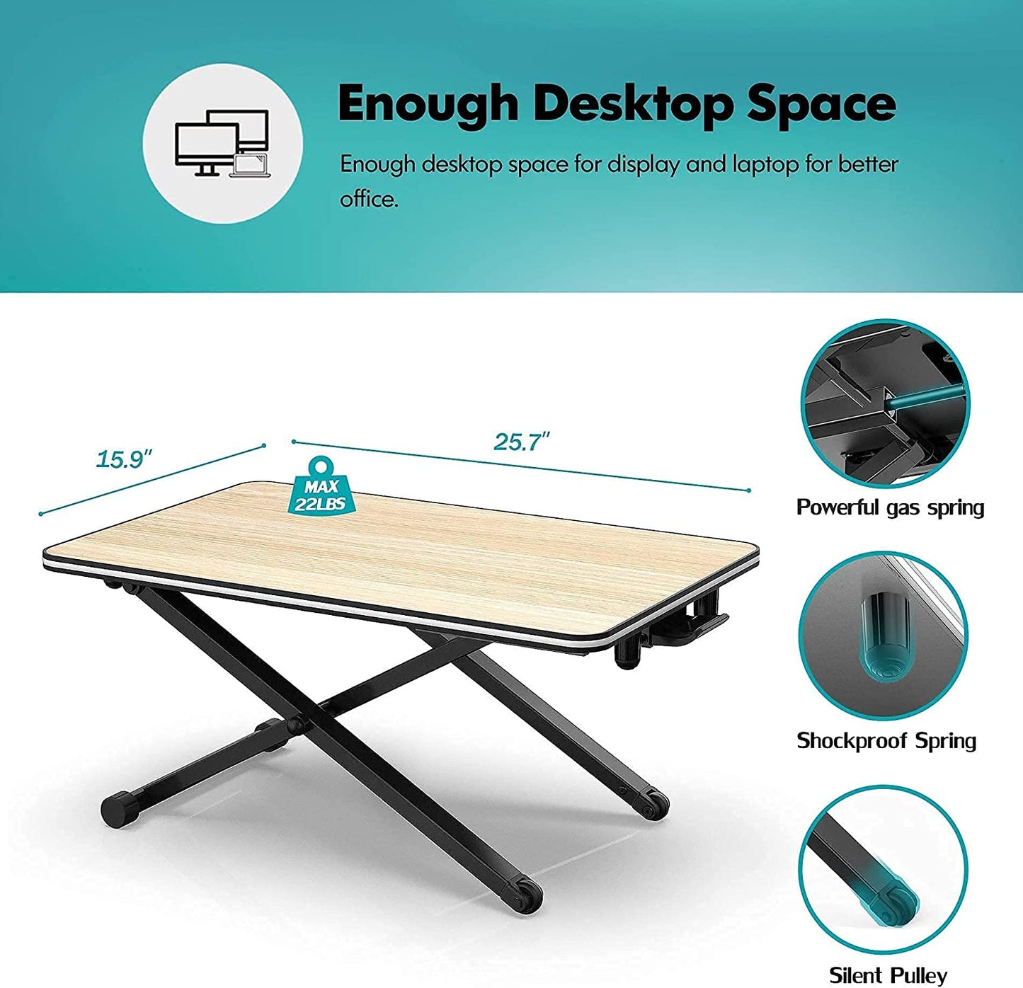 Laptop Desktop Sit-Stand Desk Converter - Portable and Height-Adjustable Standing Desk for Single Monitor, Oak Finish