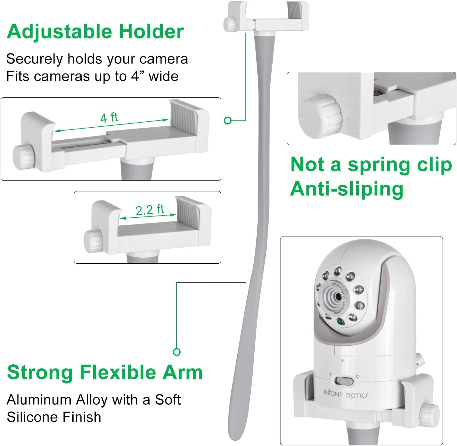 Gray Baby Monitor Mount Camera Shelf: Compatible with Infant Optics DXR 8 and Most Baby Monitors. Universal Baby Camera Holder that Attaches to Crib, Cot, Shelves, or Furniture