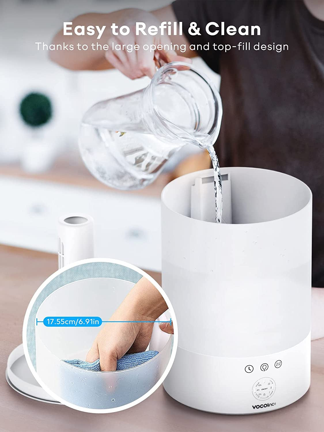 Smart Cool Mist Humidifier: 2.5L Humidifier with Auto-Target, Child Lock, 16 Million Colors, Suitable for Plants and Babies, Compatible with Apple HomeKit, Alexa, and Google Assistant