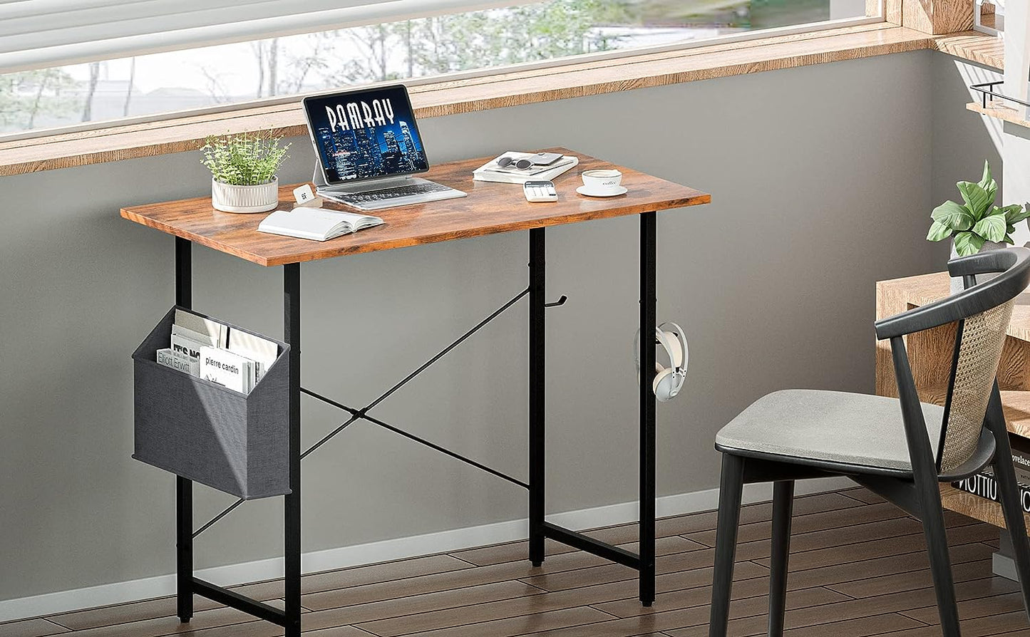 32-Inch Small Office Computer Desk with Storage Bag, Headphone Hook, and Study Writing Table