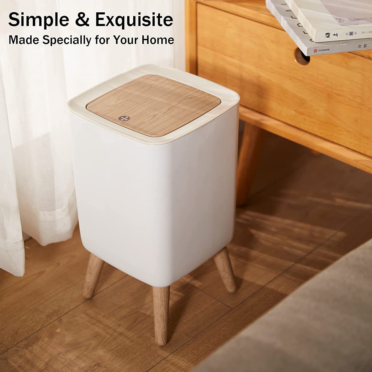 Bedroom Trash Can with Lid, Kitchen Garbage Can - Trash Bin with Push Button, Rubbish Bin for Office, Living Room, 1.8 Gallon and 0.5 Gallon,2 Pack