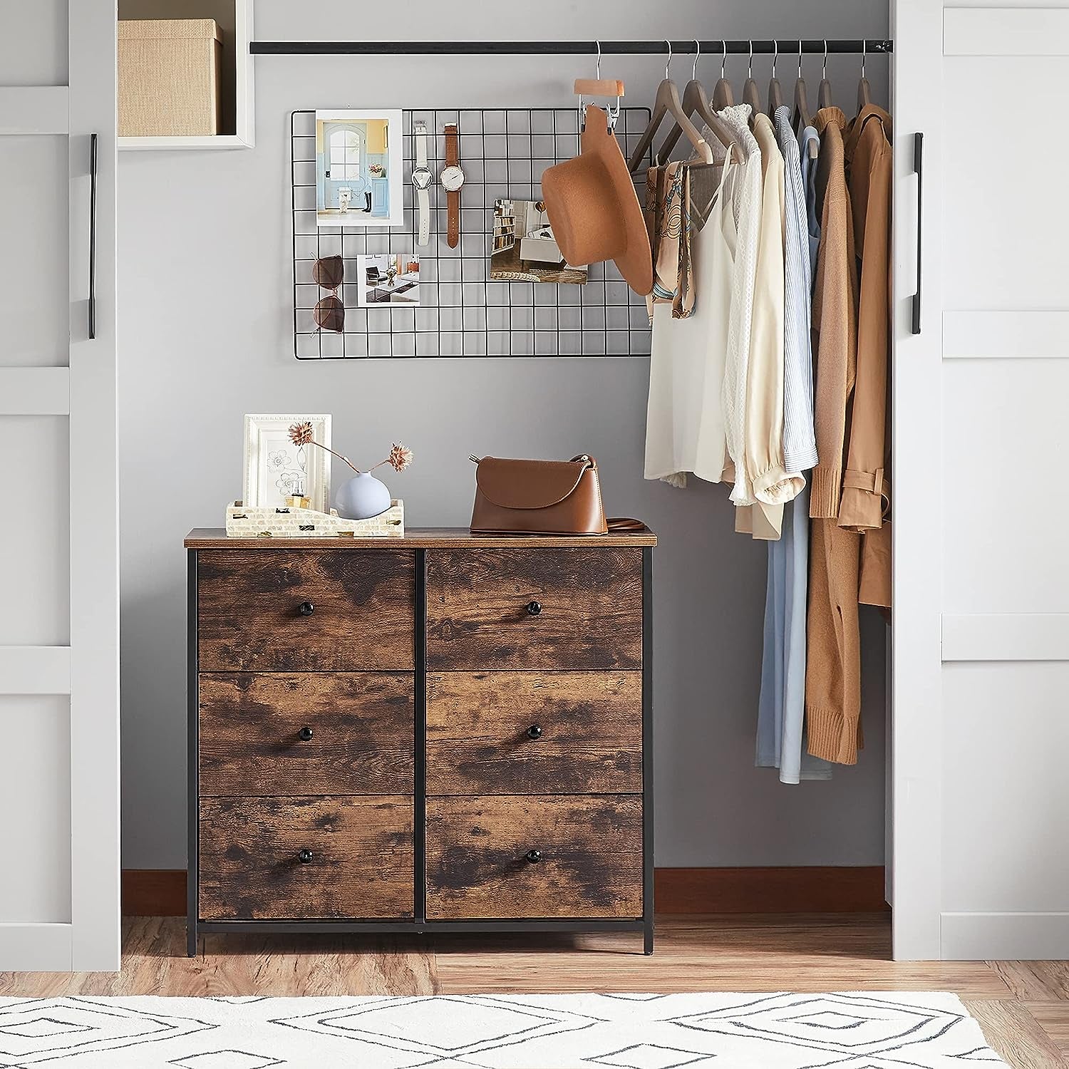 6 Drawer Dresser for Bedroom, Chest of Drawers, Brown and Black 