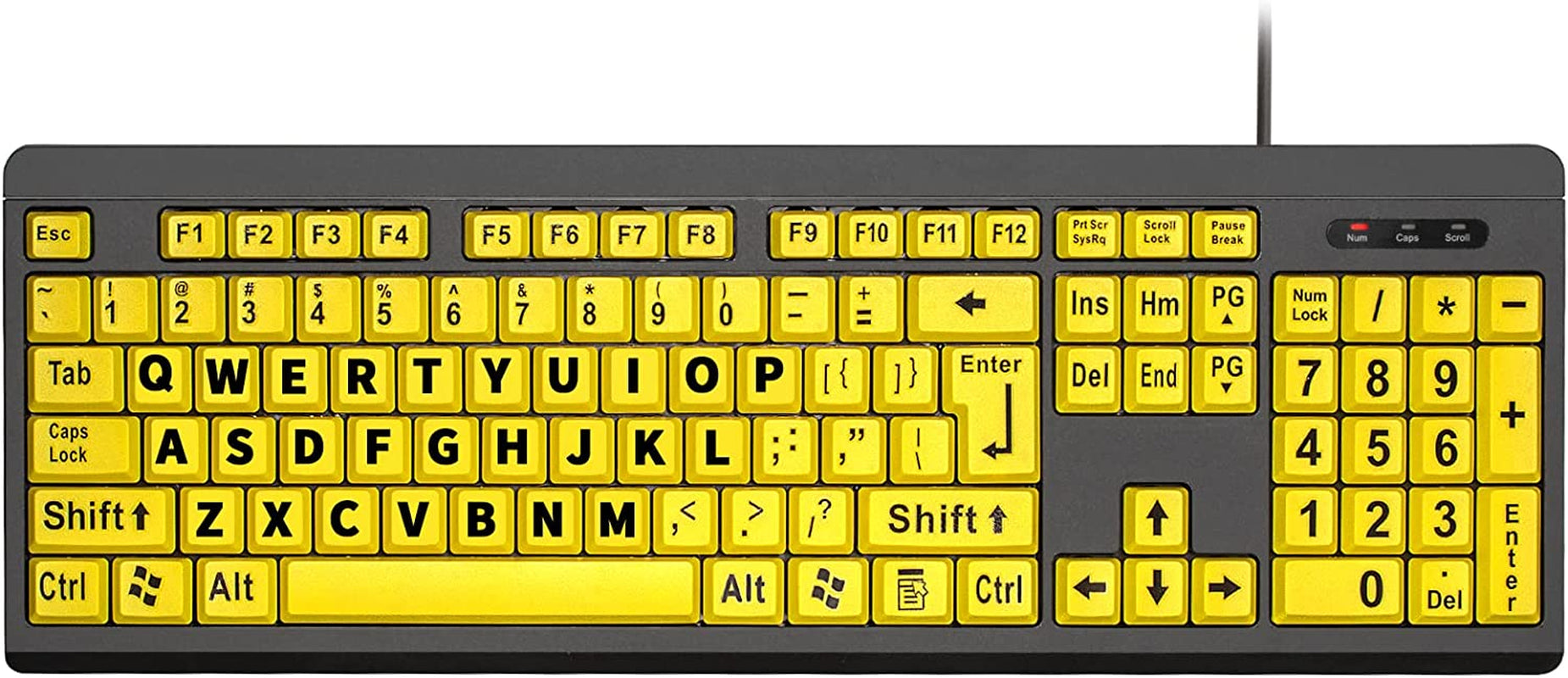 Large Print Computer Keyboard: Wired USB High Contrast Keyboard for Visually Impaired, Seniors, Students, and Computer Beginners