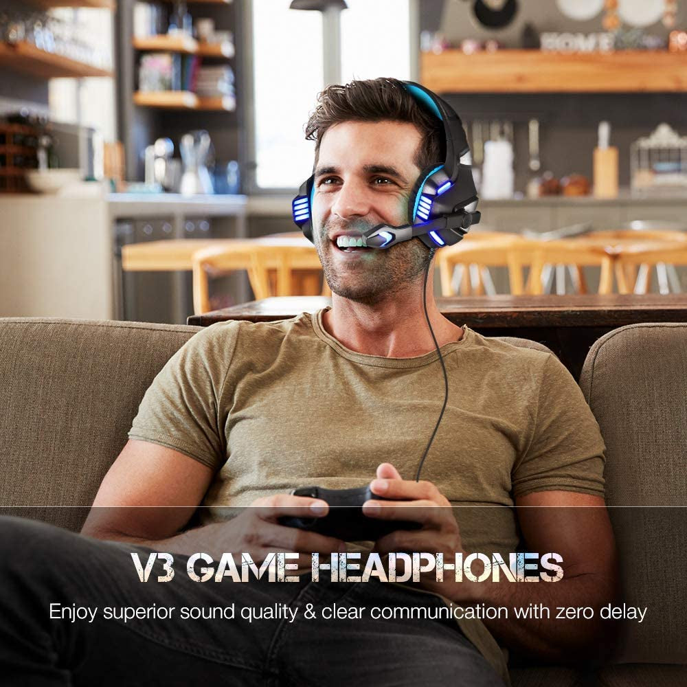 Over Ear Gaming Headphones with Noise Cancelling Microphone, Volume Control, RGB LED Light - Compatible with PS4, Xbox One, PC, Laptop, Mac, Tablet, Smart Phone