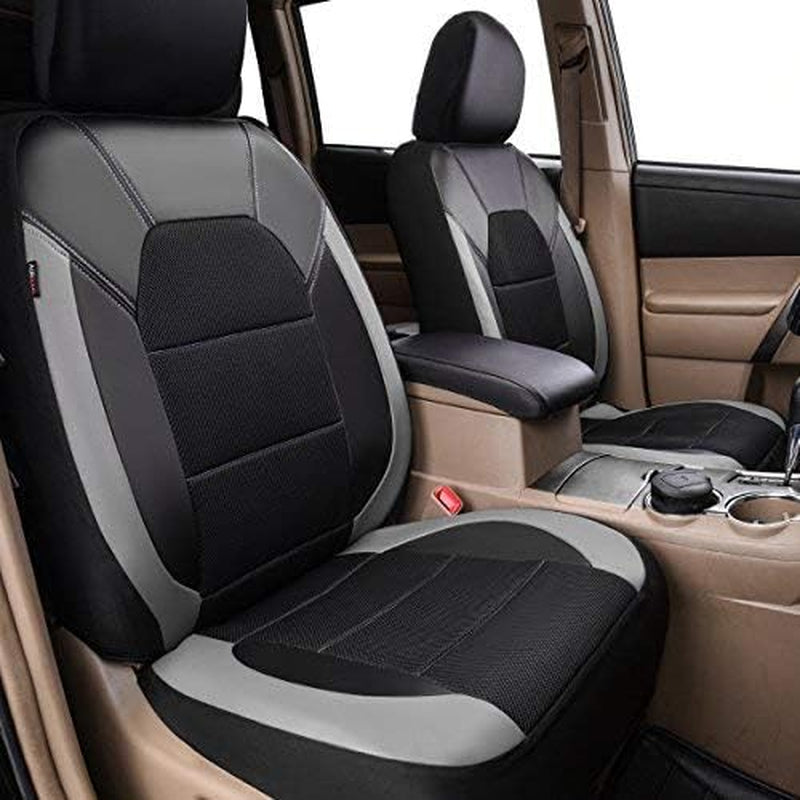 Leather and Mesh Universal Car Seat Covers,Airbag Compatible, for Sedans, Trucks,Suvs (Full Set, Black and Grey)