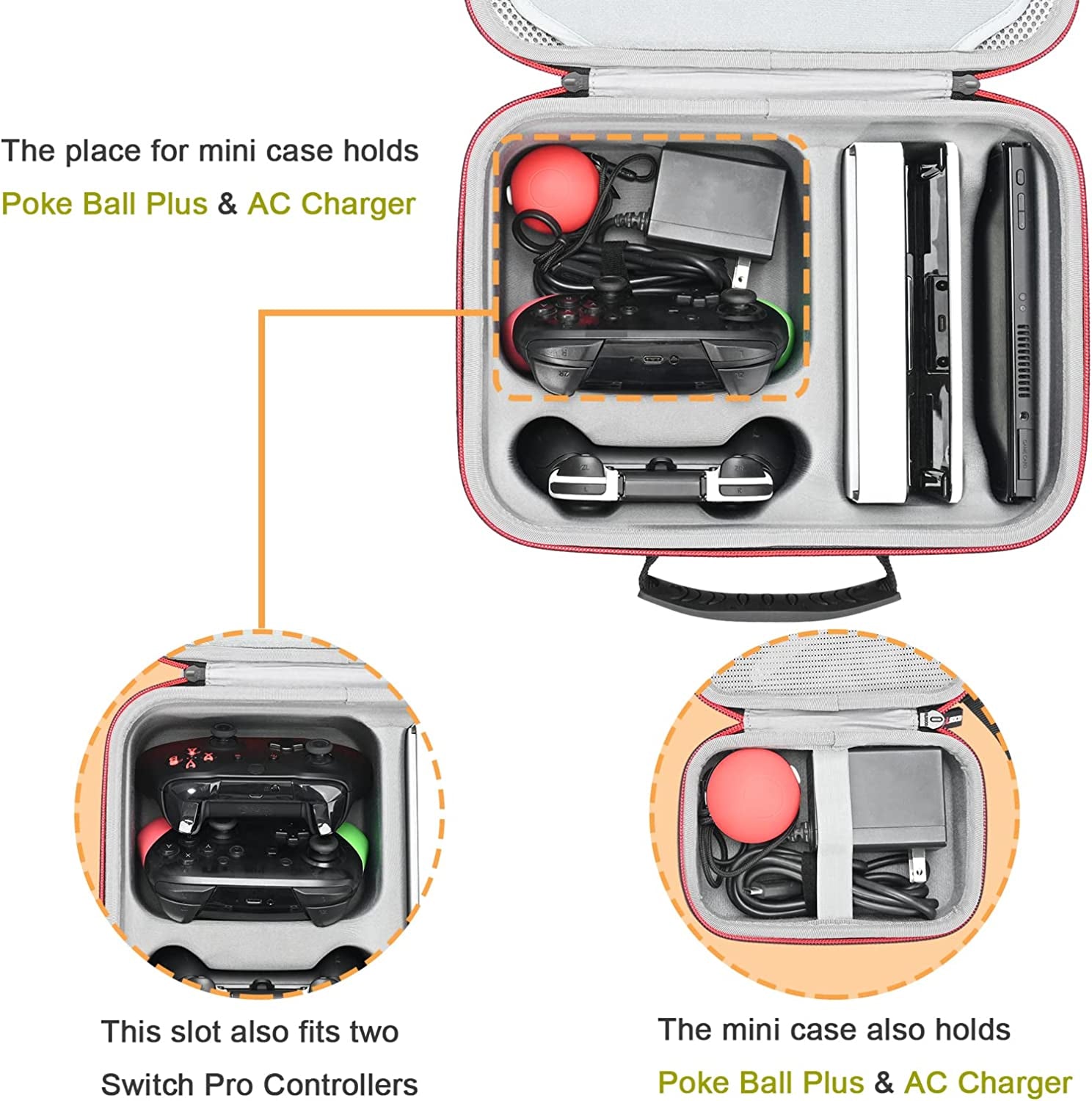 Carrying Case for Nintendo Switch and Accessories - Compatible with Additional Nintendo Switch Pro Controller and Poke Ball Plus