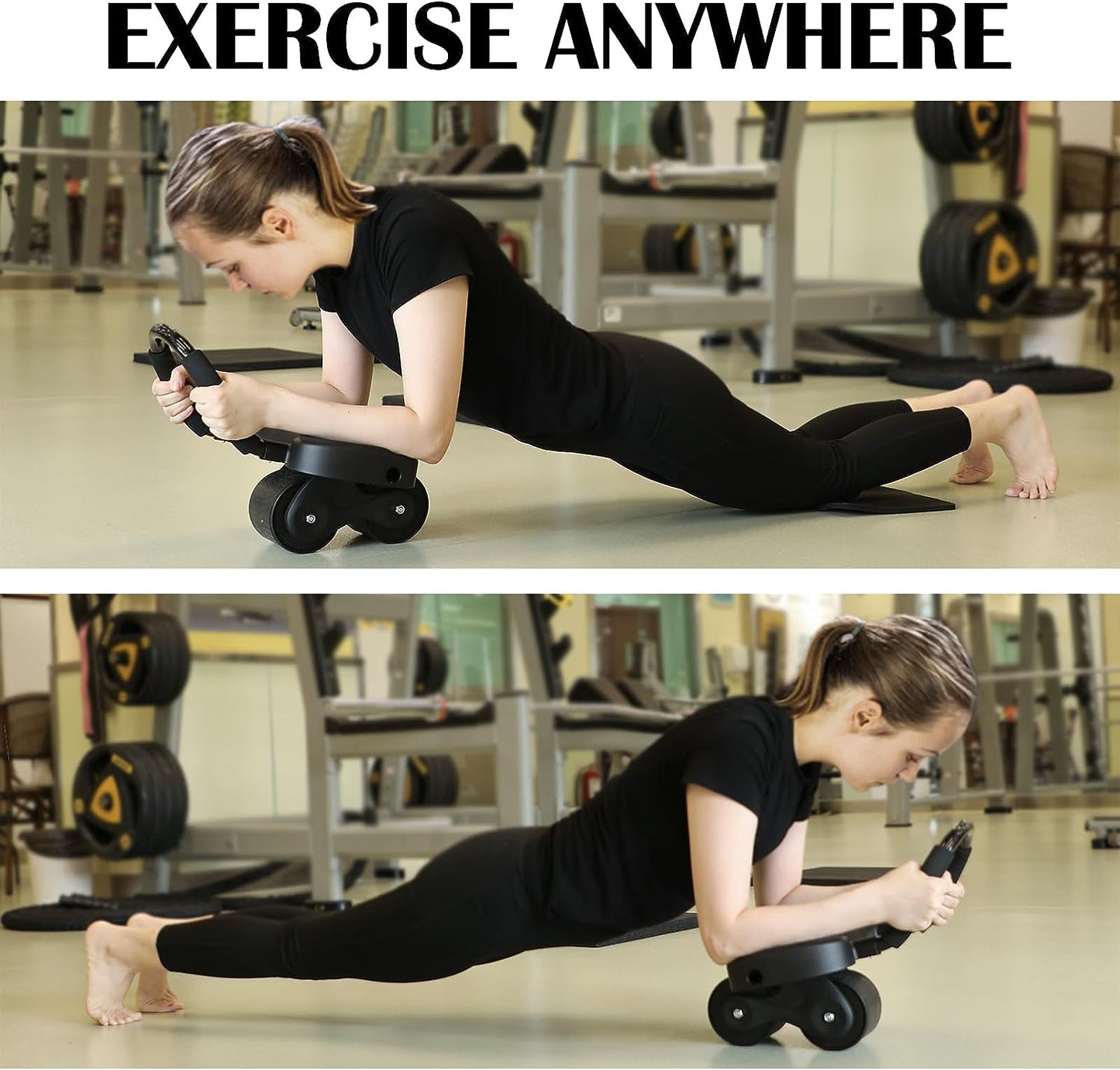 Automatic Rebound Ab Roller with Elbow Support, Tension Rope, Knee Mat, and Foam Grip - Core Strength Trainer for Ab Workouts. Dual Wheel Design.