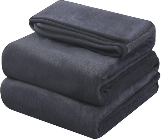 350GSM Fleece Blanket: Lightweight Microfiber Anti-Static Blanket in Dark Grey color, measuring 50x60 inches. Perfect as a Bed Throw Blanket.