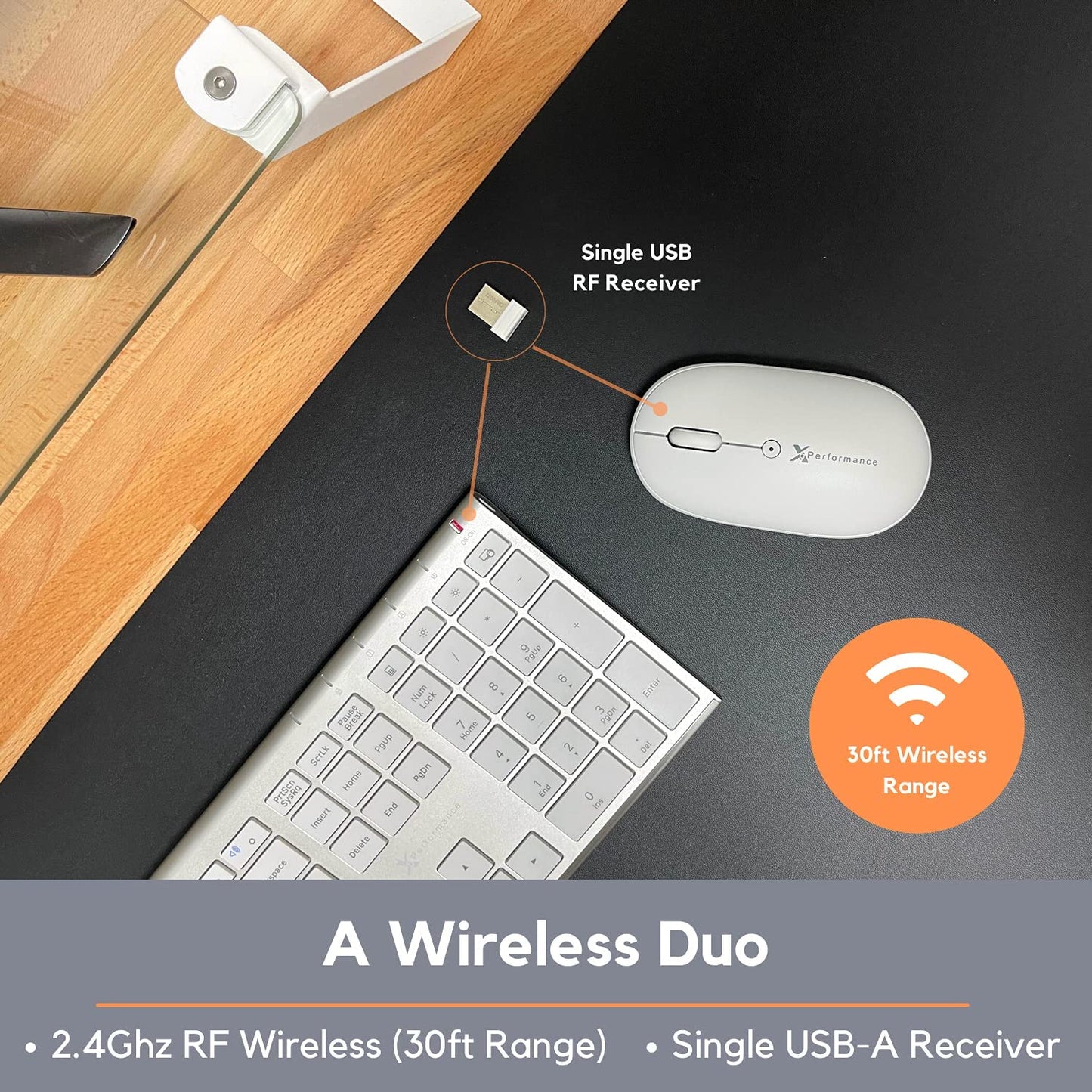 Wireless Keyboard and Mouse Combo for PC - Slim Design with 110 Keys, Aluminum Finish, and White Quiet Click Mouse - Advanced 2.4Ghz Connectivity