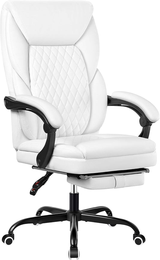 Executive Ergonomic Office Chair with Foot Rest and Lumbar Support, Designed for Big and Tall Individuals - White