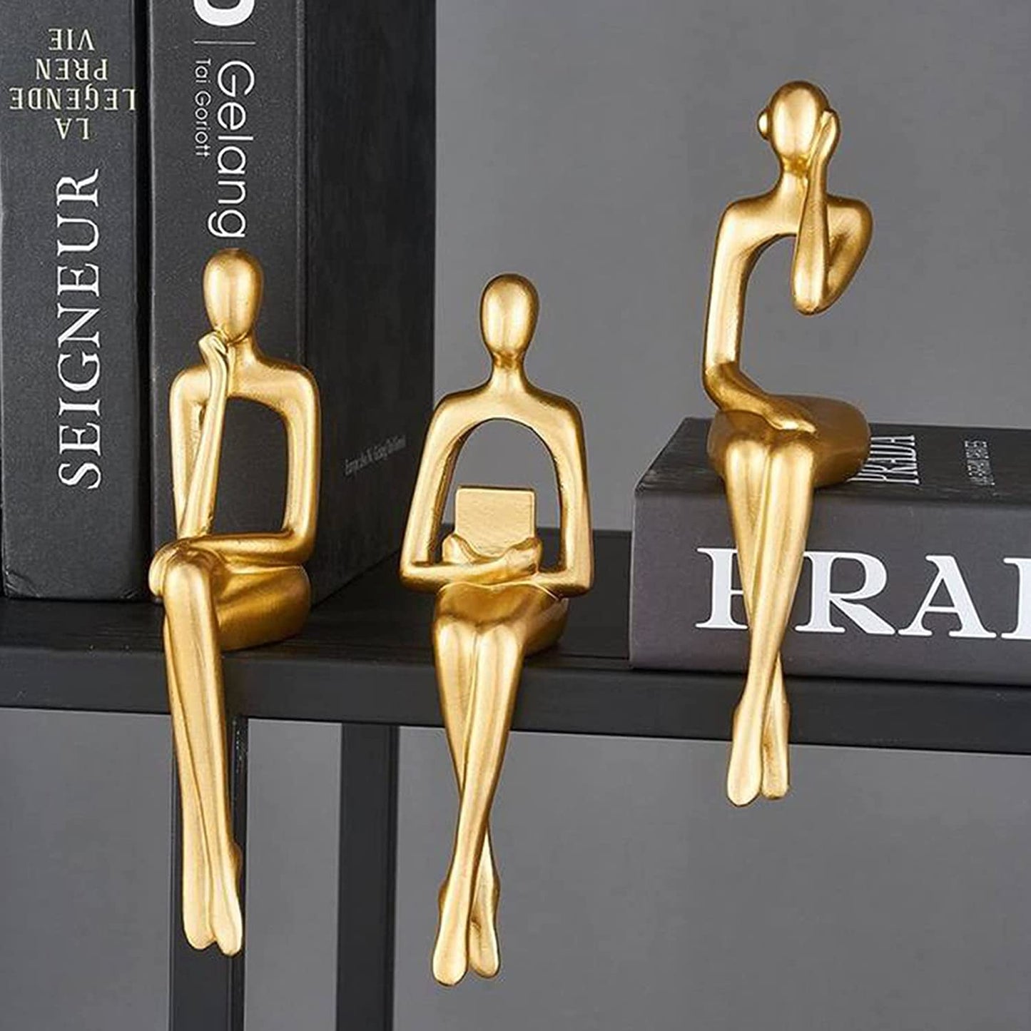 3-Piece Gold Statue Home Decor Set - Modern Figurines for Living Room, Shelf, Bookshelf, Desk, and Table Decorations.