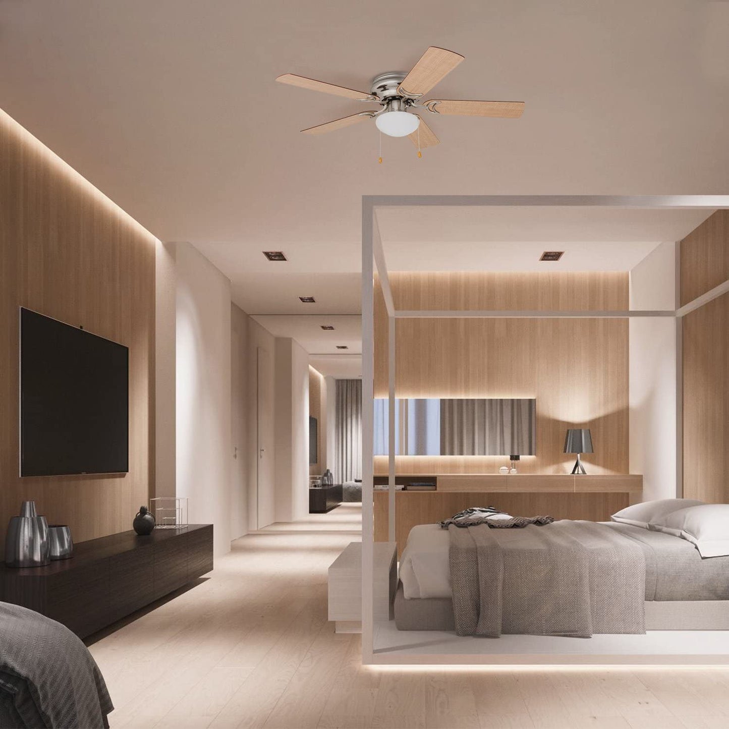  LED Globe Light Hugger/Low Profile Ceiling Fan, 42 inches - Brushed Nickel